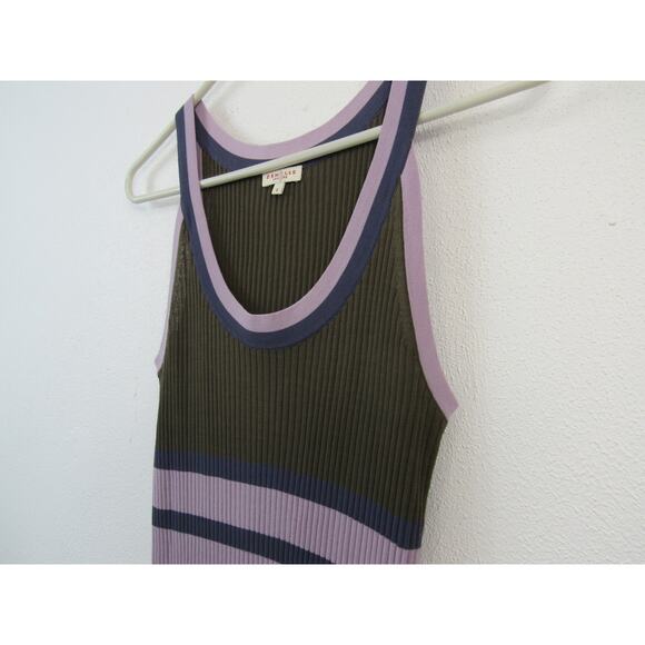 Demylee Small Ribbed Knit Tank Bodycon Dress Olive Green Purple Stripes - Picture 6 of 9